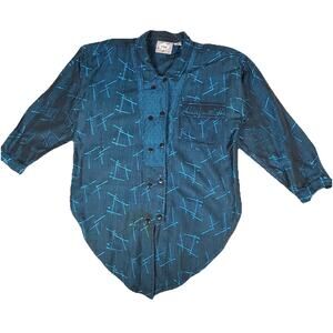 Impact SFO 80's geometric double breasted vintage tail shirt Womens Sz S